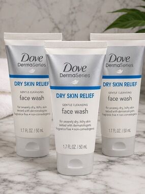 Set of 3 Dove DermaSeries Dry Skin Relief Gentle Cleansing Face Wash 1.7 oz